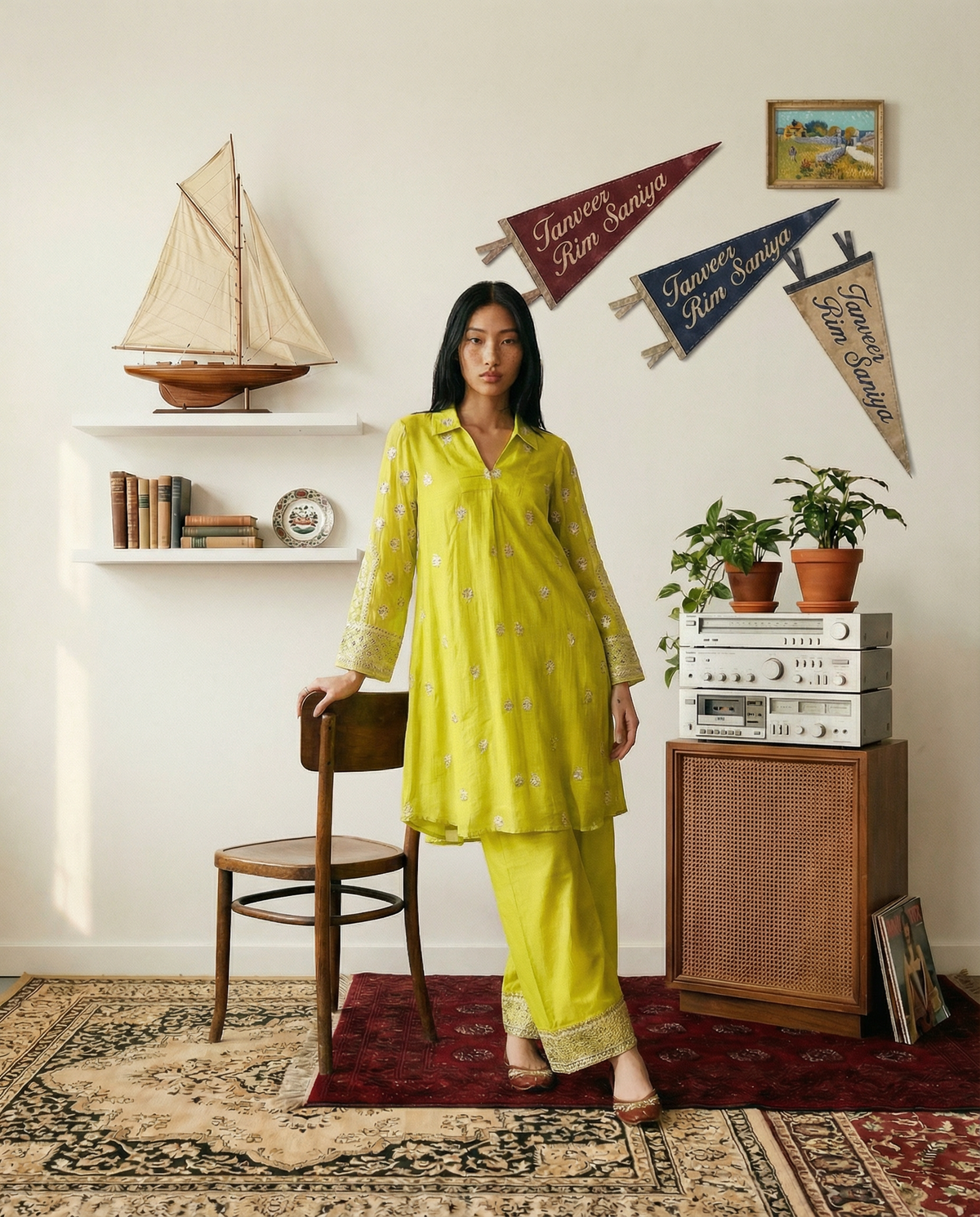 Savoy Holiday Ochre Yellow Embroidered Chanderi Kurta Set